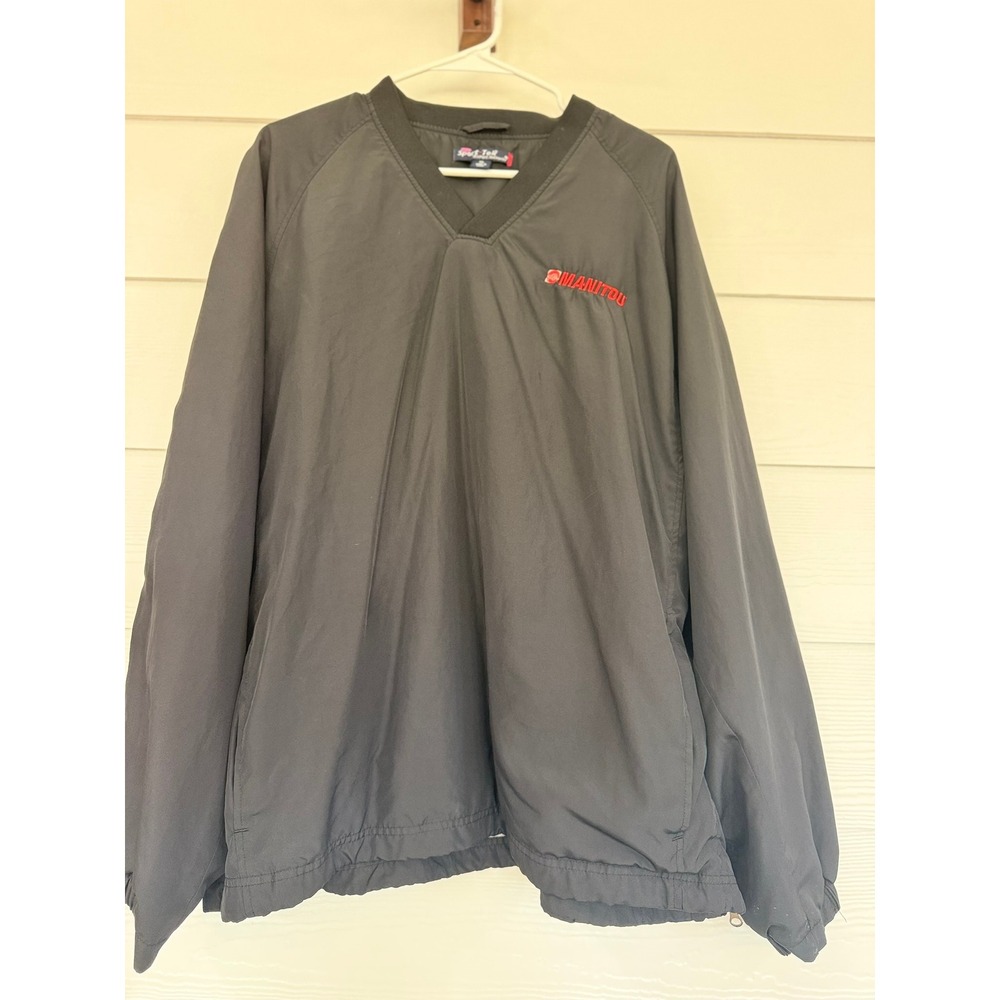 V- 25- Sport-Tek Port Authority Mens XL Black V-Neck Windbreaker Manitou Logo